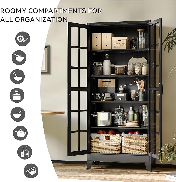 COFaR 71" Black Metal Pantry Cabinet - Image 6