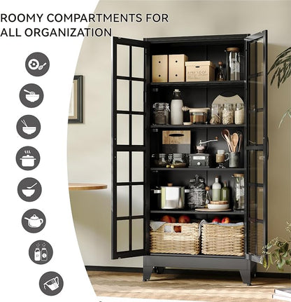 COFaR 71" Black Metal Pantry Cabinet - Image 6