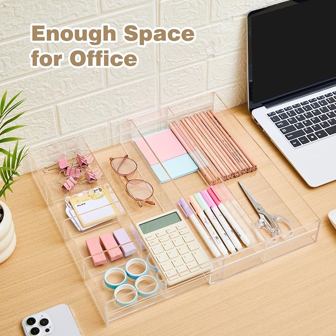 1 PC Acrylic Desk Drawer Organizer 2 Inch Height Expandable Drawer Organizer - Image 3