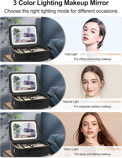 Relavel Travel Makeup Bag With LED Mirror, 16.2" Large Makeup Train Case - Image 4