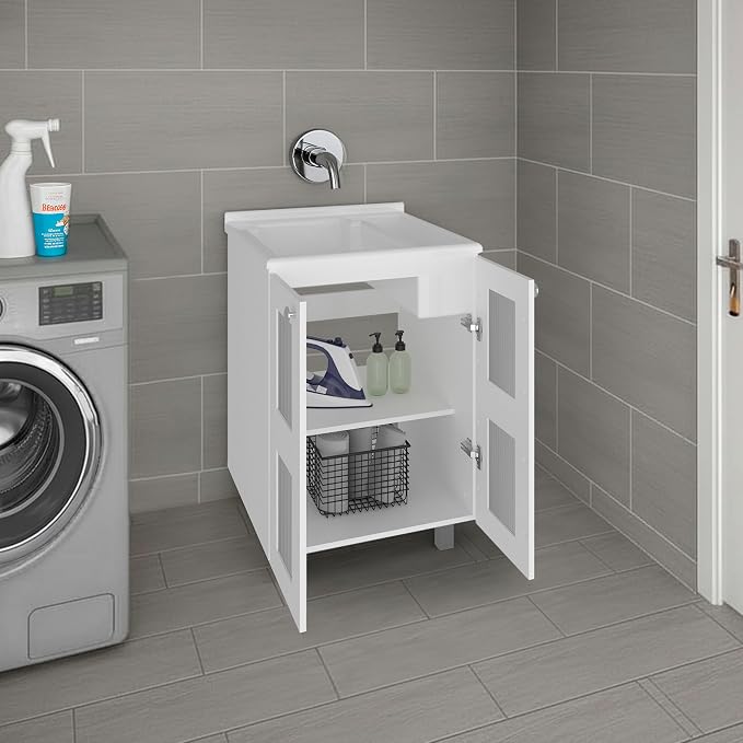 Utility Tub Cabinet, Bathroom Vanity, Frosted Glass Laundry Room Cabinet - Image 4