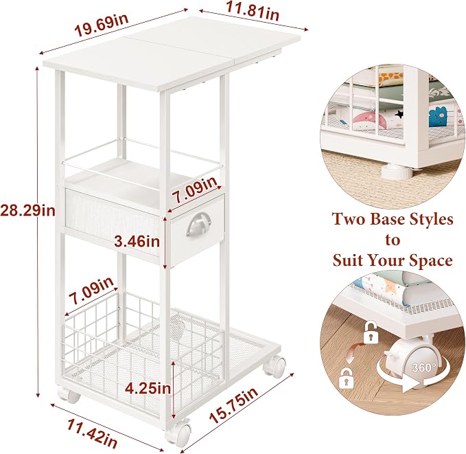 Rolling Side Table with Storage, Accent C Table - Image 3