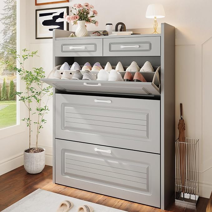 Shoe Cabinet with 3 Large Flip Drawers and 2 Storage Drawers, Narrow Shoe by HZANHYProfessionalbrand