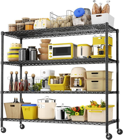 Storage Shelves with Wheels, 4-Tier Adjustable Metal Industrial Utility Shelf by Unknown
