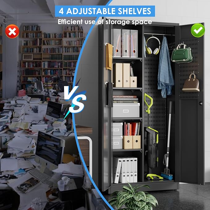 SUXXAN Broom Closet Storage Cabinet 71.4"x 31.5"x15.7", Metal Cleaning Cabinets - Image 6