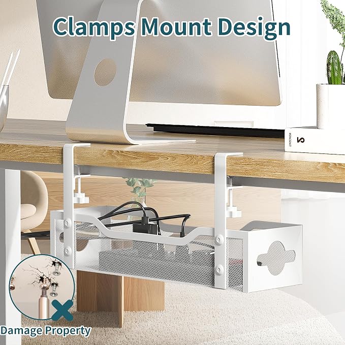 Under Desk Cable Management Tray No Drill, 13.38'' Metal Tray - Image 2