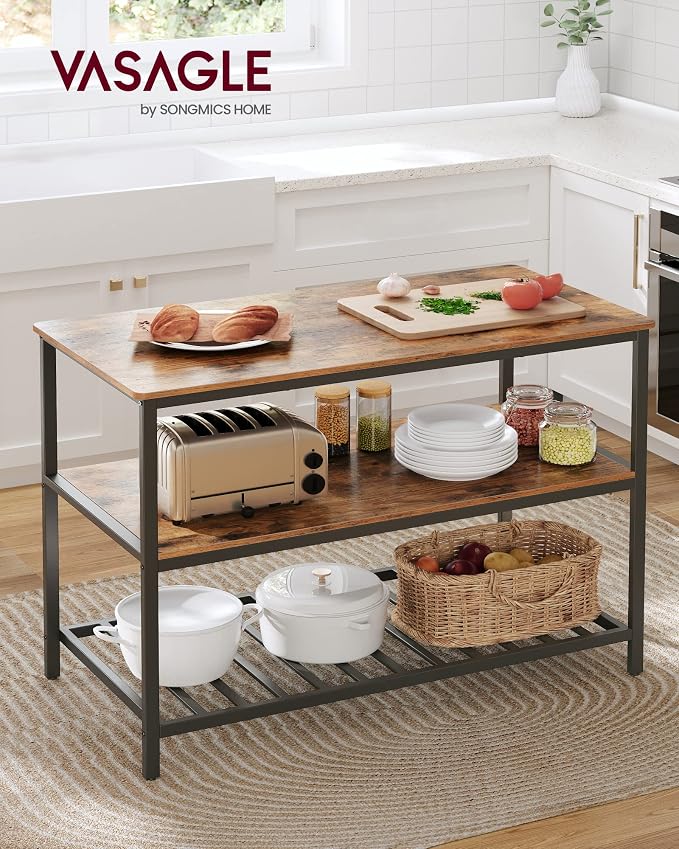 VASAGLE Kitchen Island with 3 Shelves, 47.2 Inches Width Kitchen Shelf with - Image 6