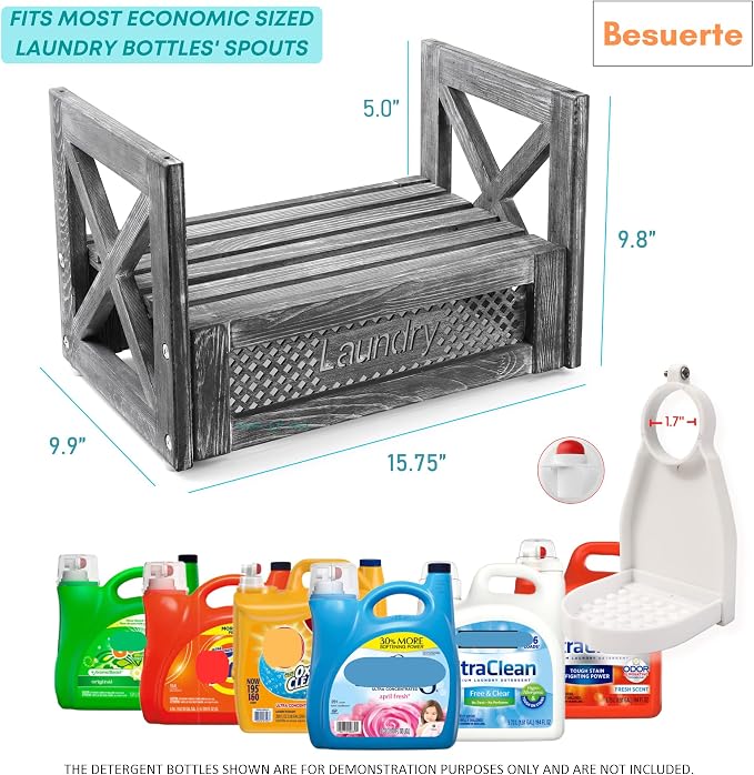 Besuerte Laundry Detergent Holder, Farmhouse Wooden Laundry Station Dispenser - Image 4