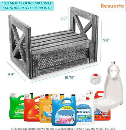 Besuerte Laundry Detergent Holder, Farmhouse Wooden Laundry Station Dispenser - Image 4