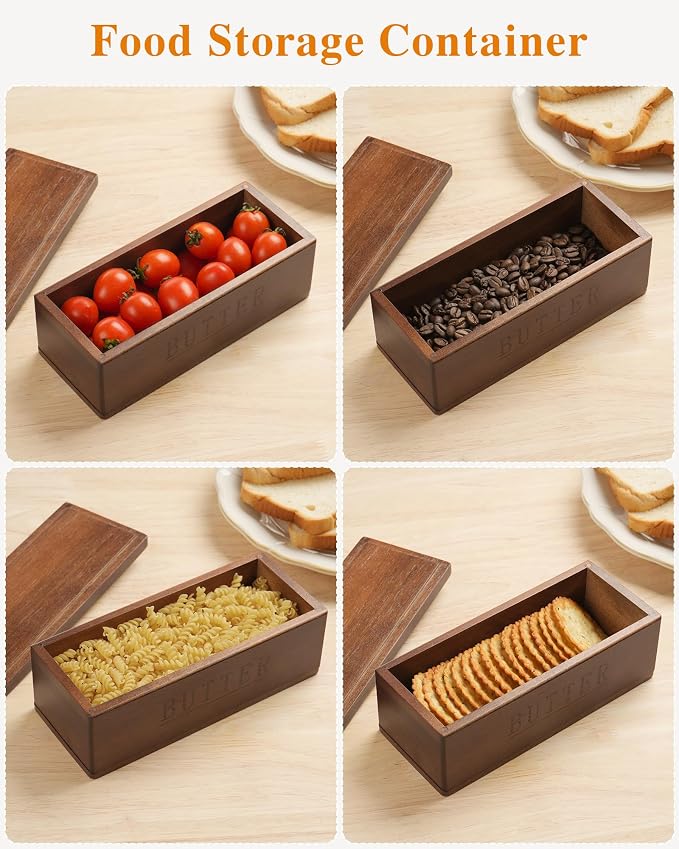 Butter Dish with Magnetic Lid, Acacia Wood Butter Keeper With Knife, Detachable - Image 7
