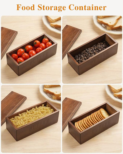 Butter Dish with Magnetic Lid, Acacia Wood Butter Keeper With Knife, Detachable - Image 7