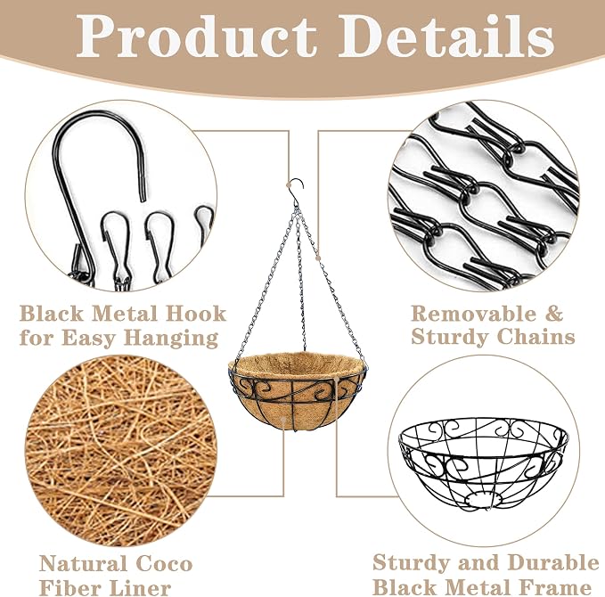 EIMQUVW Outdoor Metal Hanging Planters Basket Hanging Baskets - Image 6