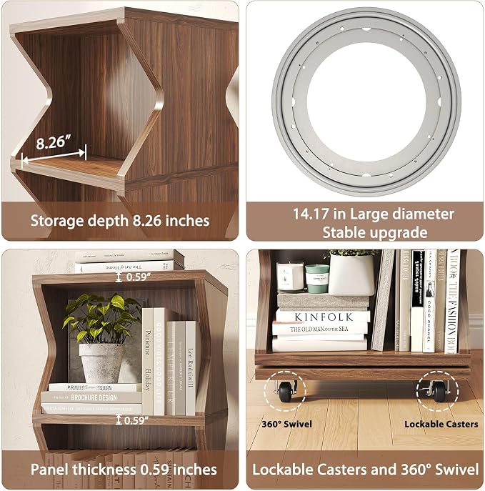 HSH Rotating Bookshelf Tower, 360°Revolving Bookcase - Image 6
