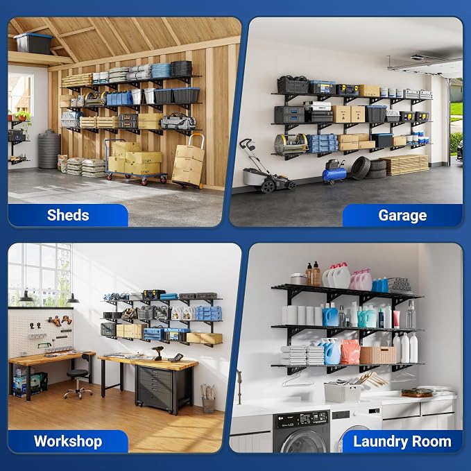 FLEXIMOUNTS 2 Pack 3-Tier 1x3ft Garage Storage Wall Shelving, 12x36inch per - Image 9