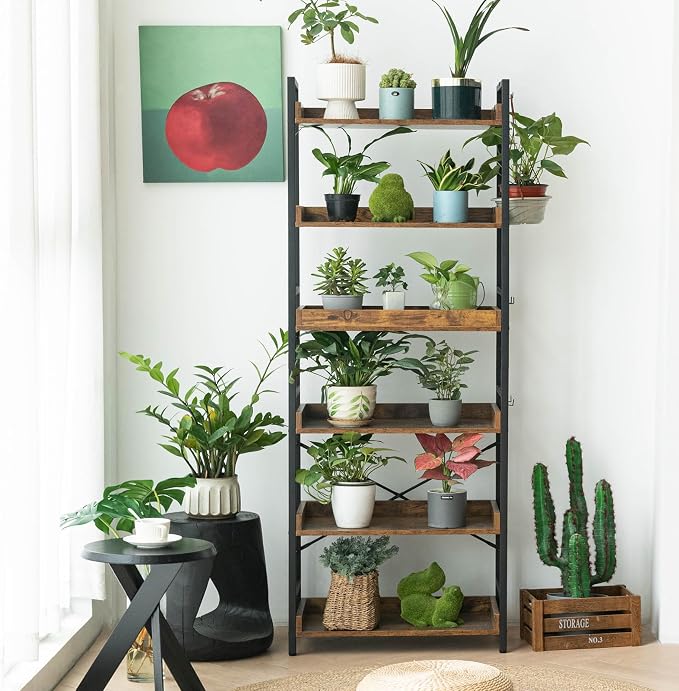HCHQHS Adjustable 6 Tier Open Bookcase, Rustic Farmhouse Book Shelves, - Image 9