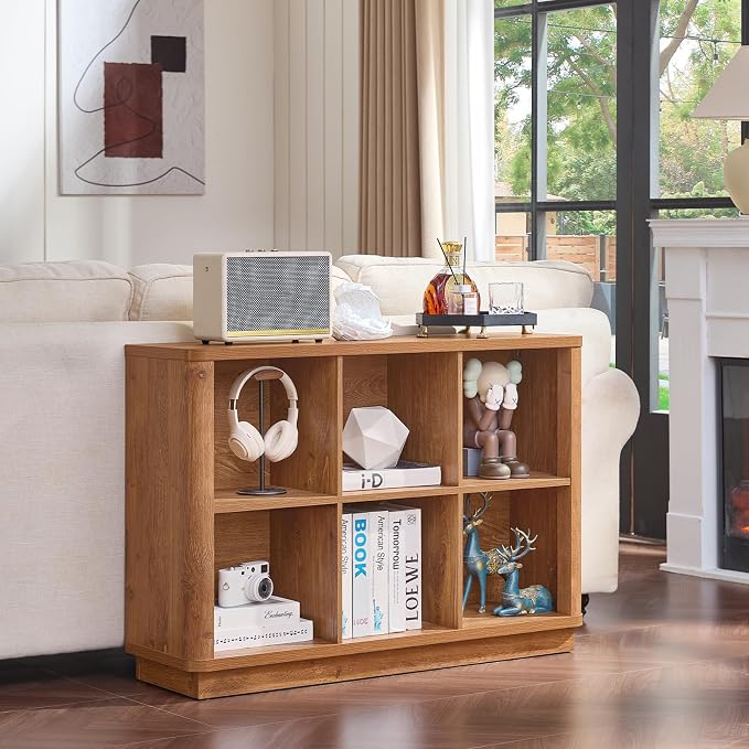 6 Cube Storage Organizer, Floor Standing 2-Tier Wooden Bookshelf - Image 6