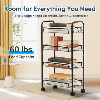 LOFTEY 4 Tier Rolling Storage Cart, Small Metal Utility Cart on Wheels - Image 3