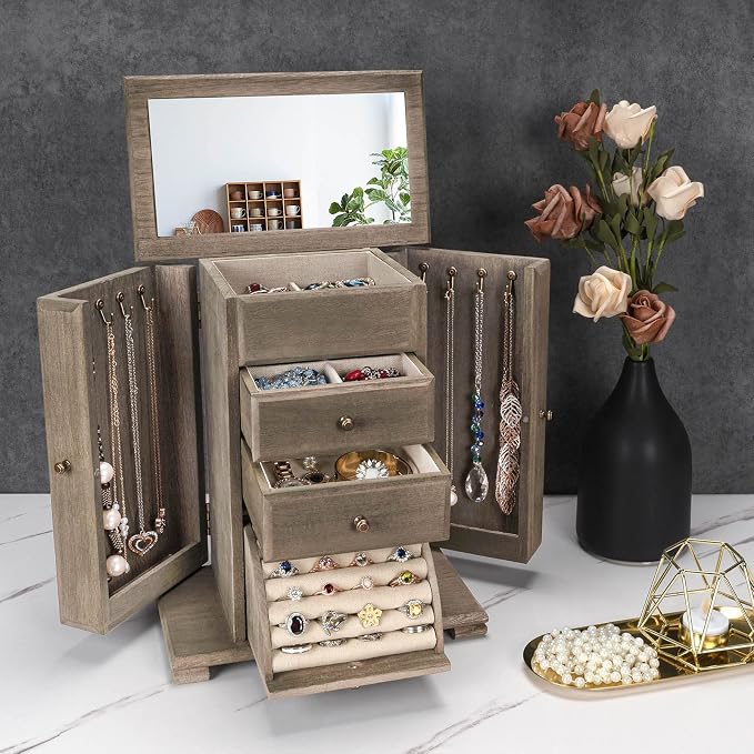 Emfogo Jewelry Box for Women, Rustic Wooden Jewelry Boxes & Organizers - Image 2