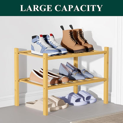 Smiry Bamboo Shoe Rack for Closet, 2 Tier Small Wooden Stackable Shoe Organizer - Image 5