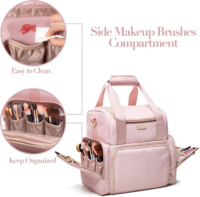 Large Makeup Cosmetic Bag with 3 Removable Case, Double Layer Travel Makeup - Image 4