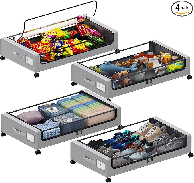 Tututry Under Bed Storage with Wheels, XXL 60L Under the Bed Storage Bins by Tututry
