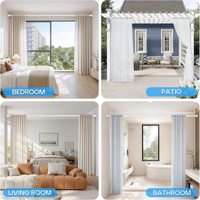Tension Curtain Rod White Tension Rod 40 to 183 Inch Spring Curtain Rods Non - Image 5