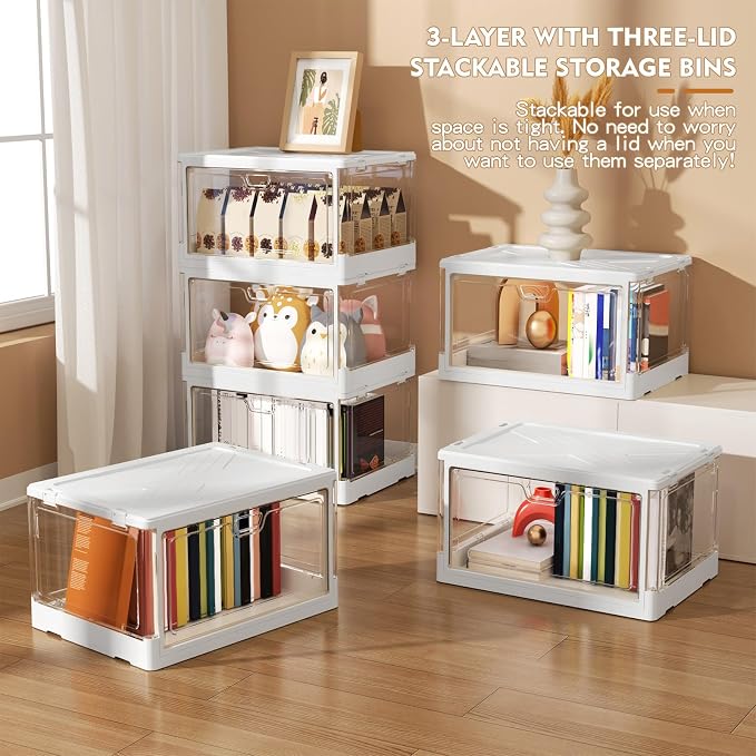 Clear Storage Bin with Lid 3 Pack 【Stackable & Sturdy】 Plastic Multifunctional - Image 3