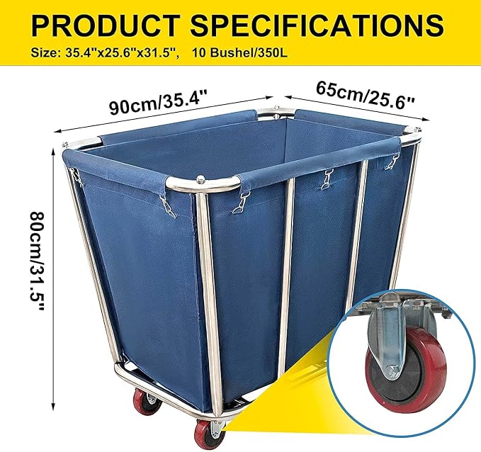 Commercial Laundry cart with wheels, 10 Bushel Large Industrial Rolling Laundry - Image 2