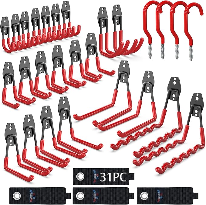 3-H Garage Wall Hooks 31 Pack, Garage Hooks Heavy Duty by 3-H