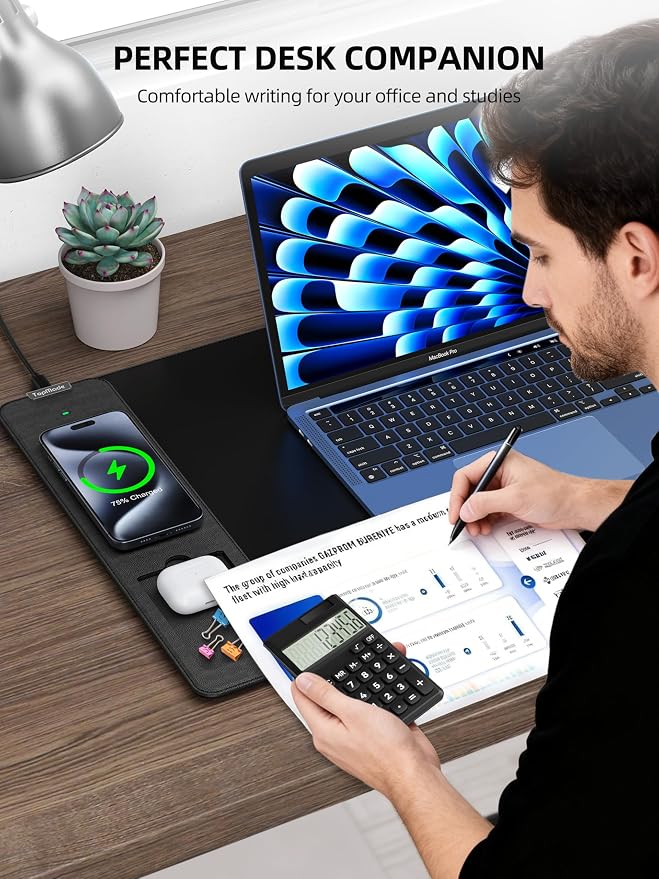 TopMade Mouse Pad with 15W Wireless Charging & Removable 8-Digit Solar - Image 5