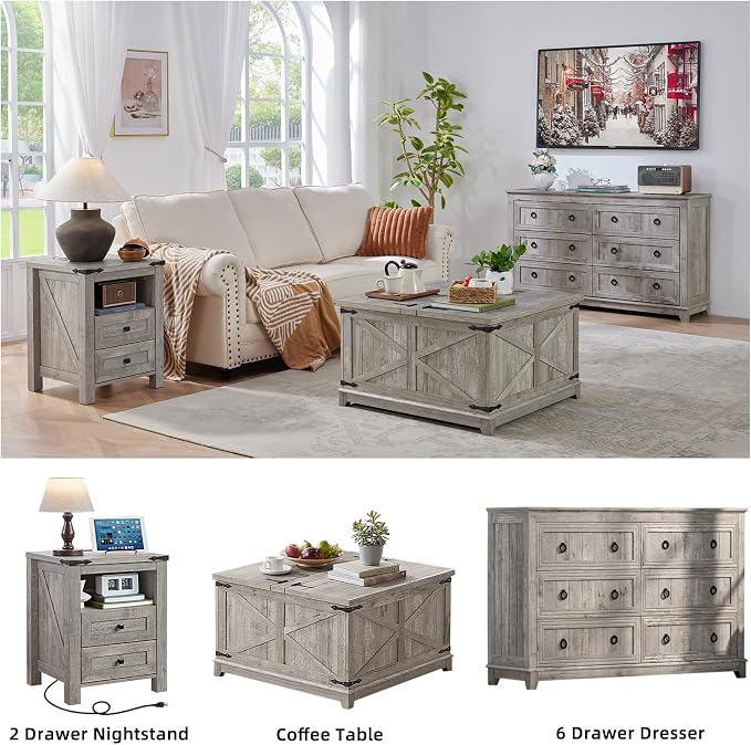 Nightstands Set of 2 with Charging Station, Farmhouse Night Stand with 2 - Image 7