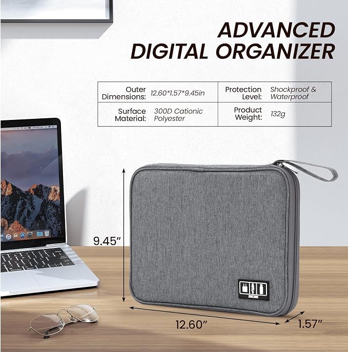 Large Slim Cable Organizer Travel Case, Single-Layer Electronic Accessories - Image 2