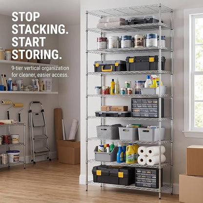 Finnhomy 9-Tier Wire Shelving Unit Adjustable Steel Wire Rack Shelving - Image 5