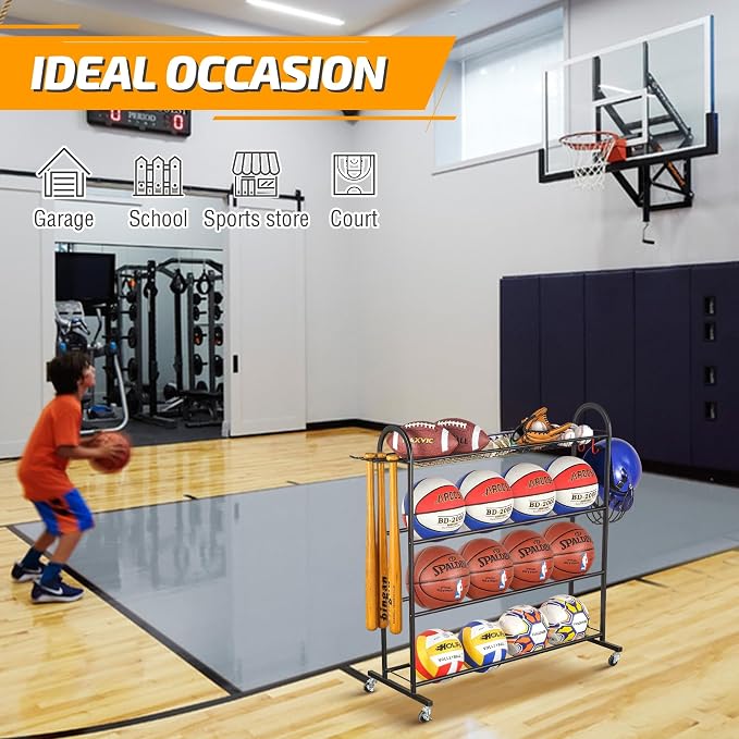 PLKOW Basketball Rack, Rolling Ball Storage - Image 5