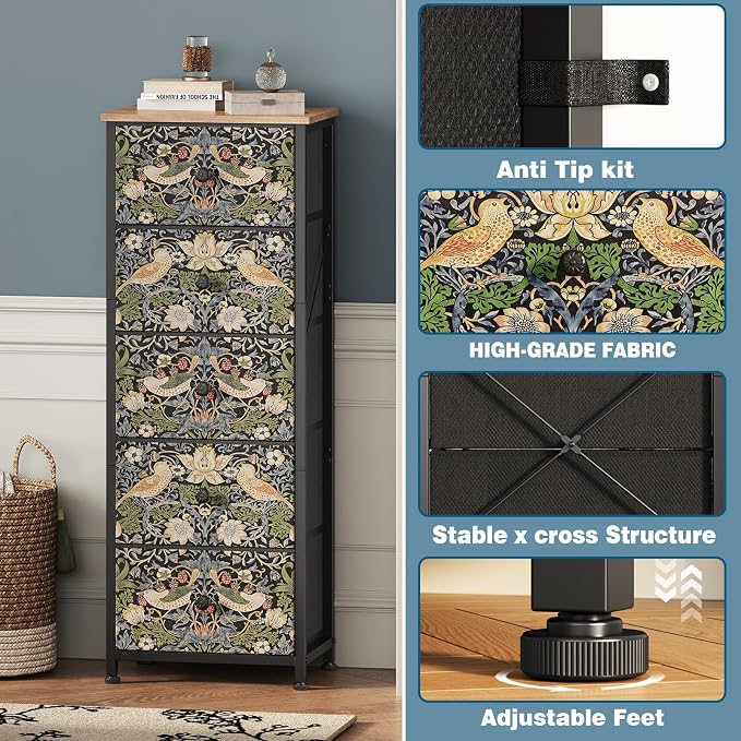 Dresser with 5 Fabric Drawers Strawberry Thief Drawer Dresser - Image 5