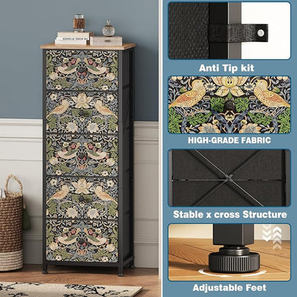 Dresser with 5 Fabric Drawers Strawberry Thief Drawer Dresser - Image 5