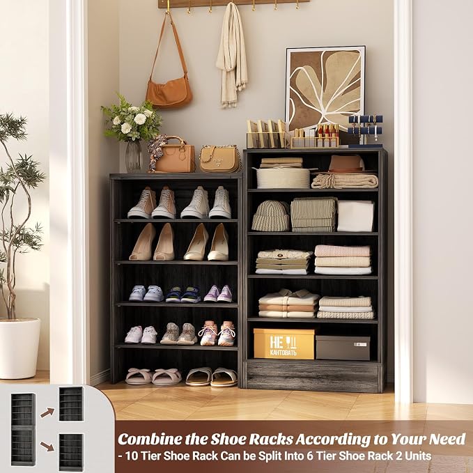 Aheaplus Narrow Shoe Cabinet, 10 Tiers Tall Wood Shoe Rack, Shoe Storage - Image 5