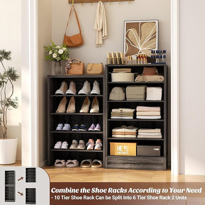 Aheaplus Narrow Shoe Cabinet, 10 Tiers Tall Wood Shoe Rack, Shoe Storage - Image 5