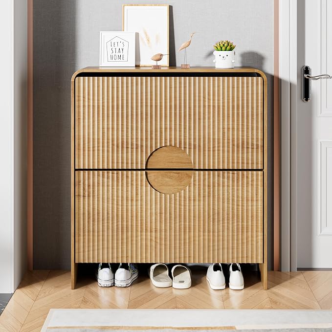 Narrow Shoe Cabinet for Entryway, Fluted Entry Way Shoe Storage Cabinet - Image 5
