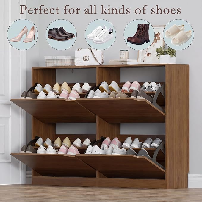 BORNOON Shoe Cabinet with 4 Flip Drawers, Narrow Hidden Shoe Storage Cabinet - Image 4
