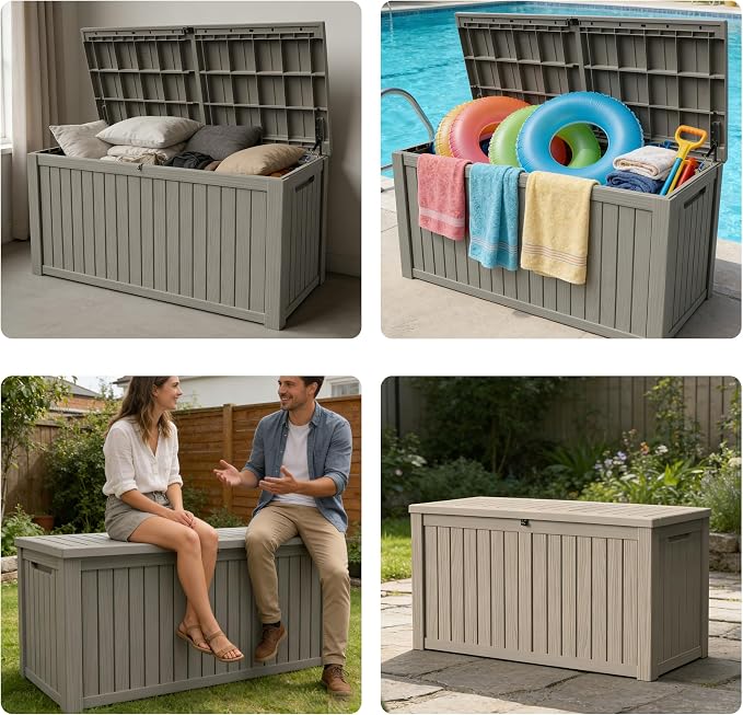180 Gallon Outdoor Storage Box Resin Deck Box All Weather Waterproof Large - Image 9