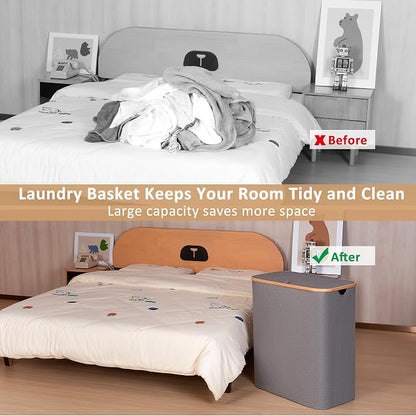 iEGrow Laundry Basket with Lid, 160L Laundry Hamper with Bamboo Handle - Image 4