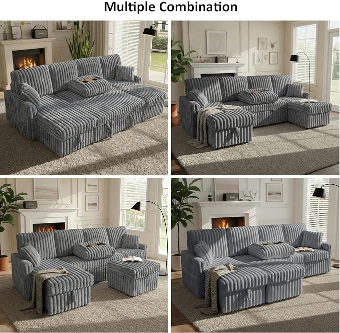 104" U Shaped Sleeper Sofa Bed, Sectional Couches - Image 7