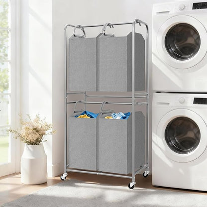 STORAGE MANIAC 4 Section Vertical Laundry Hamper, 2 Tier Laundry Sorter - Image 2