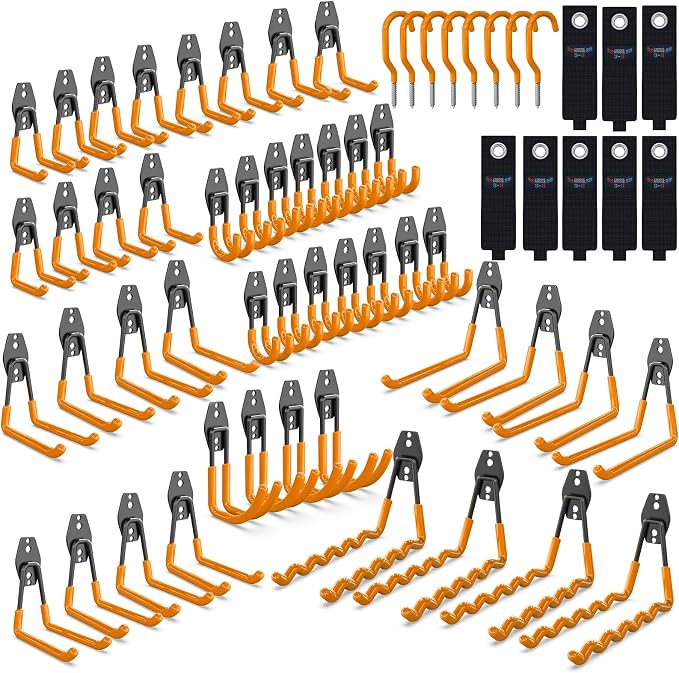 3-H Garage Wall Hooks 62 Pack, Heavy Duty Garage Hooks by 3-H