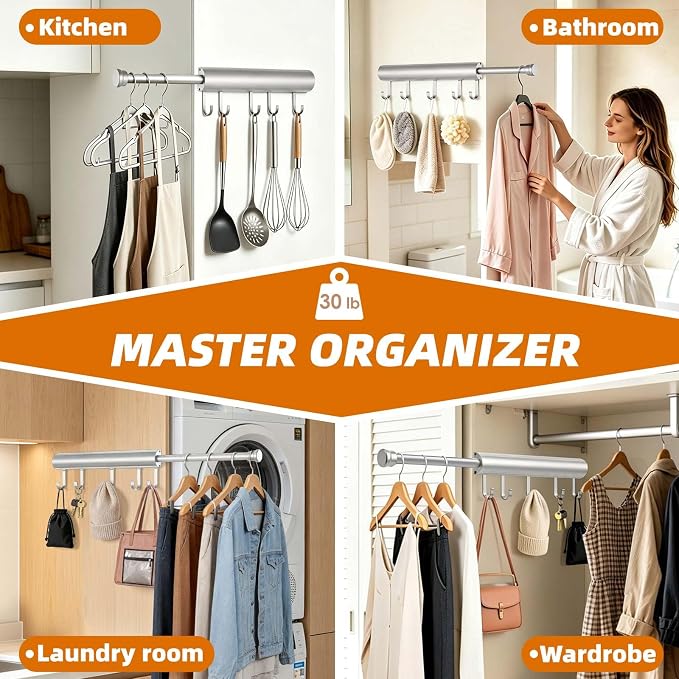 Valet Rod Closet Pull Out 12In Heavy Duty Wardrobe Organizer Silver 1 PCS | - Image 7