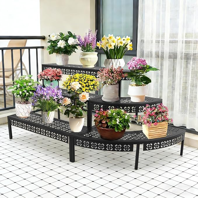 3 Tier Metal Plant Stand, Corner Flower Pot Holder Rack, Stair-Step Style - Image 5