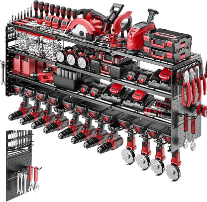 52" W Large Power Tool Organizer Wall Mount -4 Layer Heavy Duty Power Tool Rack by ODSNANIE