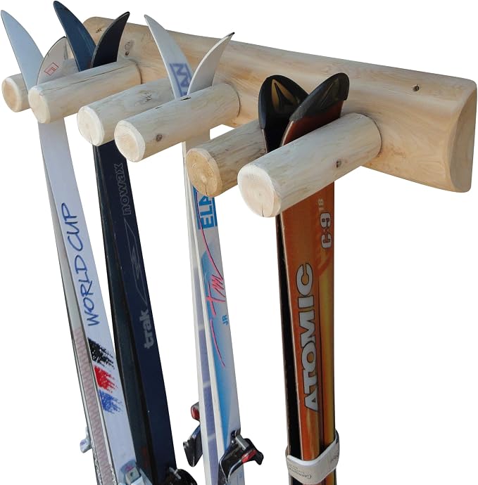 6-Place Log Ski Rack Wall Mount, Indoor Ski Storage Rack - Image 5