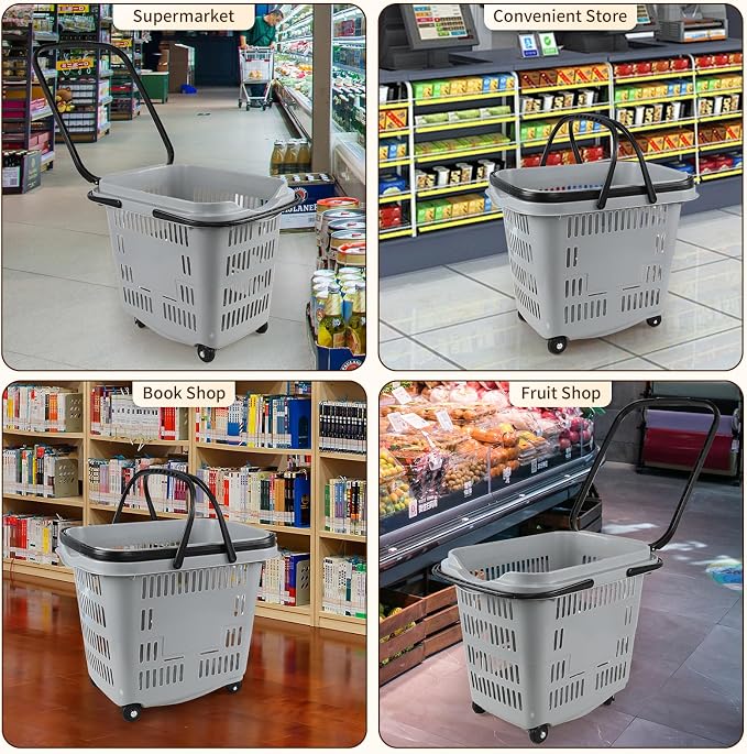 50 L Plastic Rolling Shopping Basket - Image 4